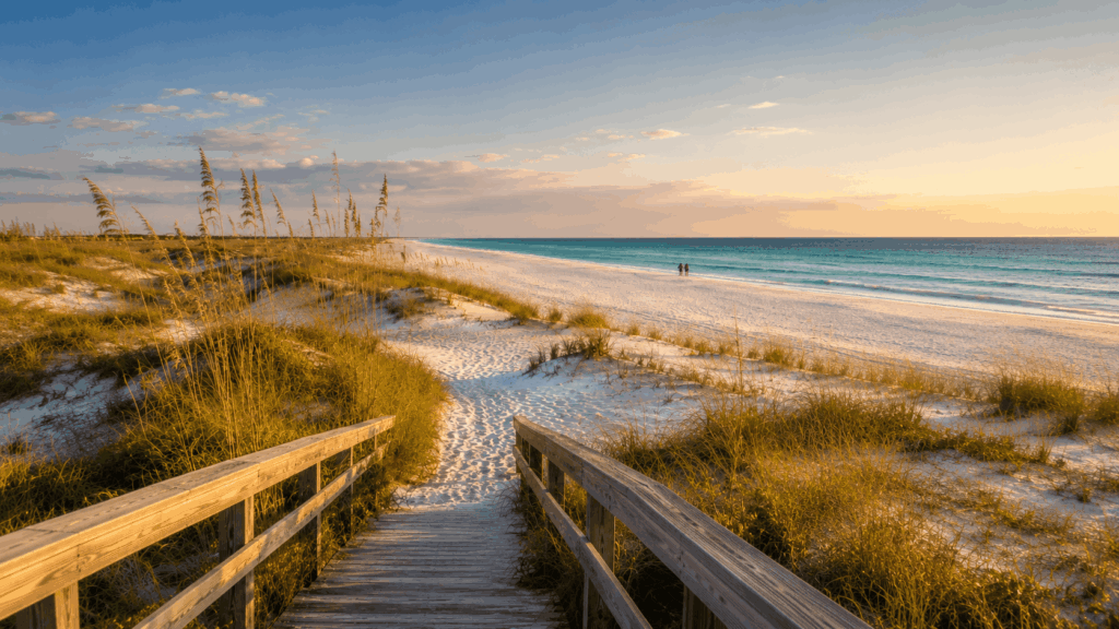 Tranquil sunset at the coastal boardwalk Perdido Key