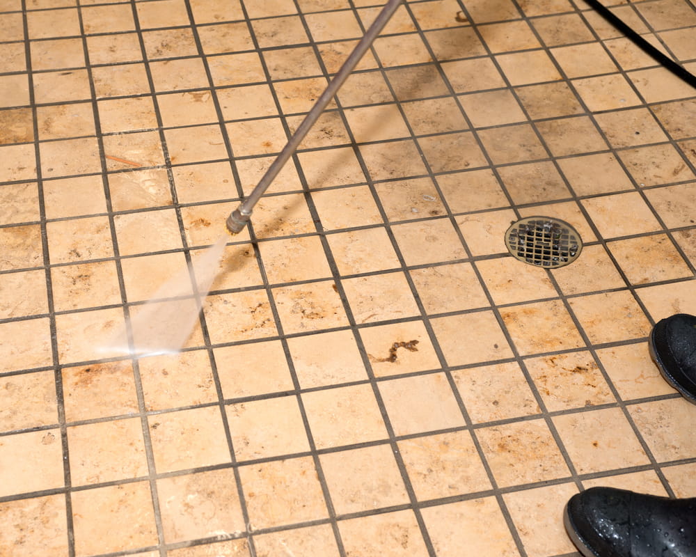 pressure washing a food commercial floor